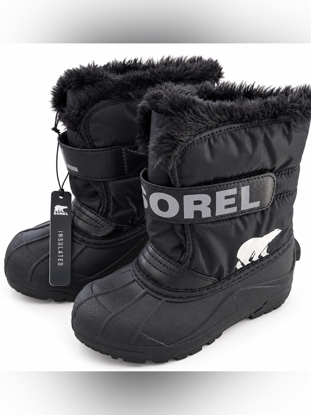Sorel Kids Black Insulated Faux-Fur Snow Boots, Size Children’s 12
